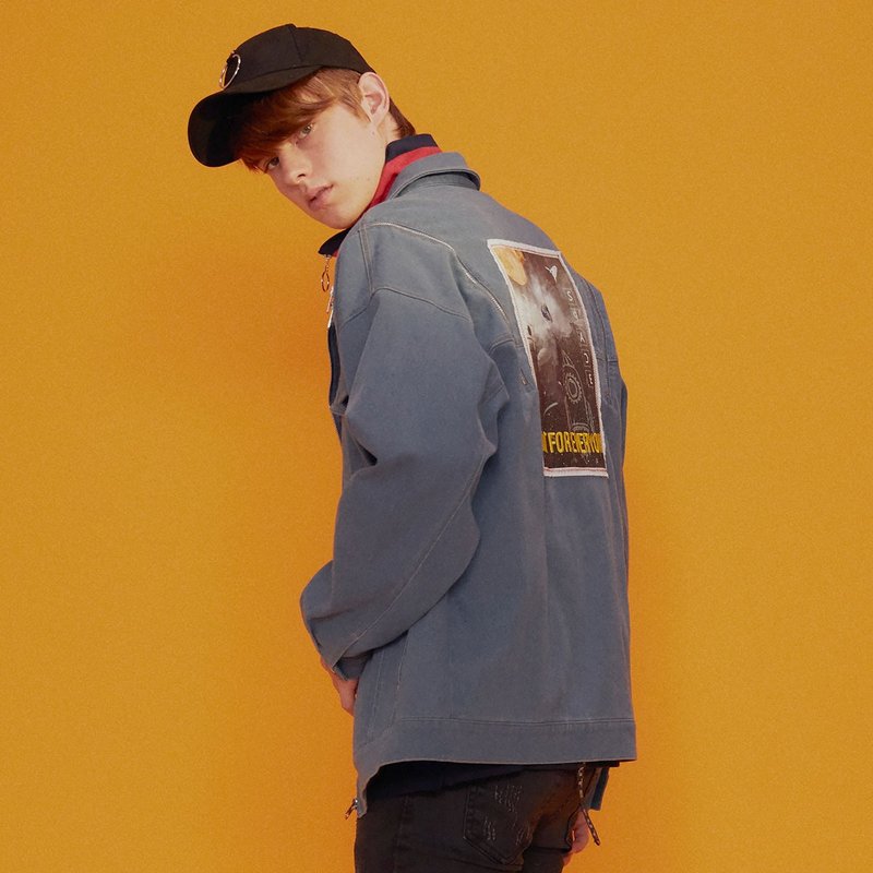 【中性款】 牛仔机车夹克 / 牛仔蓝 - 男装外套 - 棉．麻 蓝色