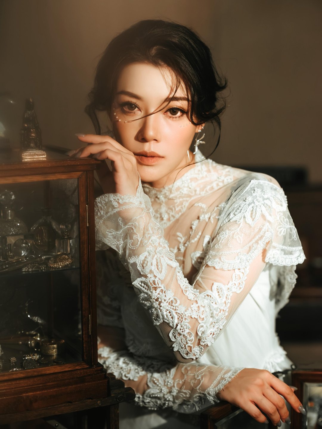 60s 古董刺绣蕾丝复古婚纱 - 晚装/礼服 - 棉 白色