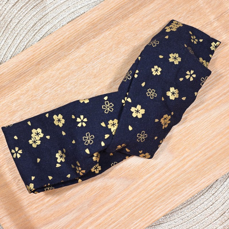 深蓝色 烫金 樱花 发带 - 发带/发箍 - 棉．麻 