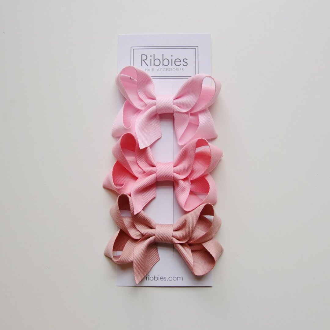 英国Ribbies 双层中蝴蝶结3入组-粉红系列 新生儿 女宝宝 - 发饰 - 聚酯纤维 