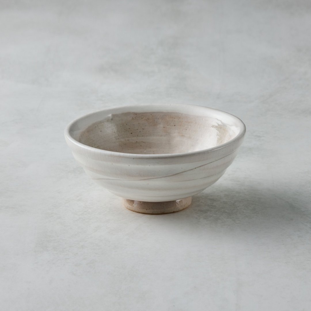 日本美浓烧 - 云画白陶饭碗 (12.5cm) - 碗 - 陶 白色