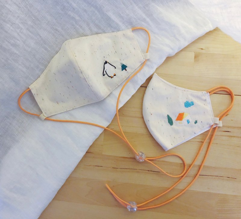 【Off-season sale】3d MASK:Penguin/Home-Embroidery~adjustable string - 口罩 - 其他材质 白色