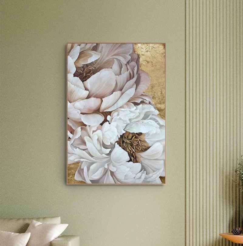 牡丹画 |花金画 |牡丹壁画|金丝花2 - 墙贴/壁贴 - 棉．麻 白色