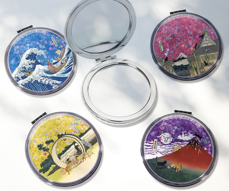 猫浮世绘-闪亮亮皮革双面随身镜 | 四款 - 彩妆刷具/镜子/梳子 - 玻璃 