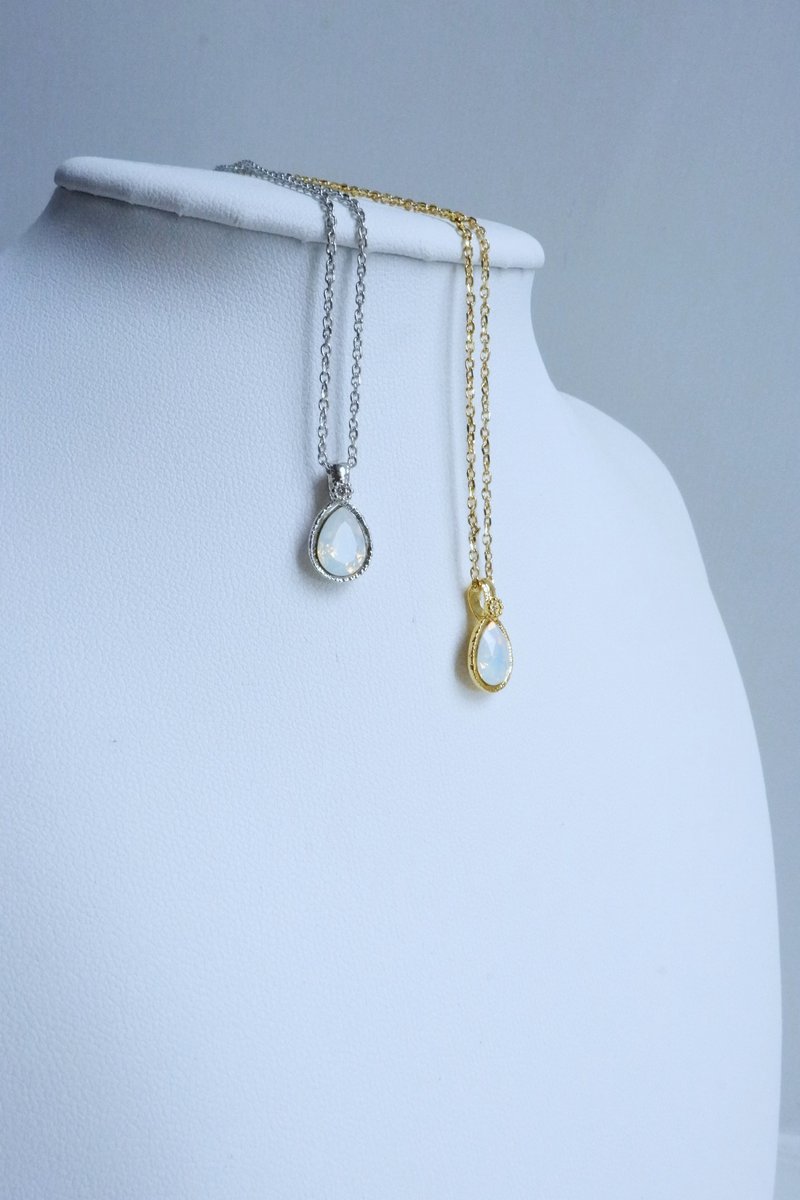 Swarovski 水滴型水钻颈链 - 蛋白石 - 项链 - 纯银 白色