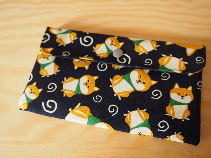 手工制作 蓝色柴犬 双层防水袋 可放成人口罩 - 化妆包/杂物包 - 棉．麻 蓝色