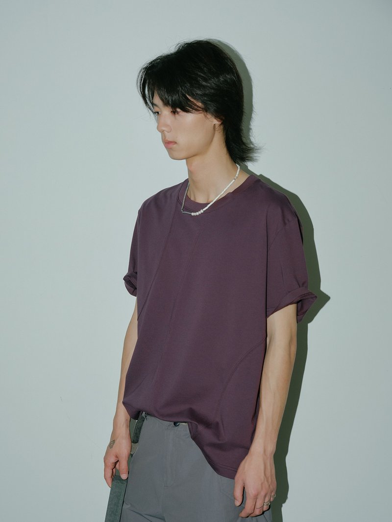 日系复古 弧线轻薄短袖T恤 - 男装上衣/T 恤 - 其他材质 紫色