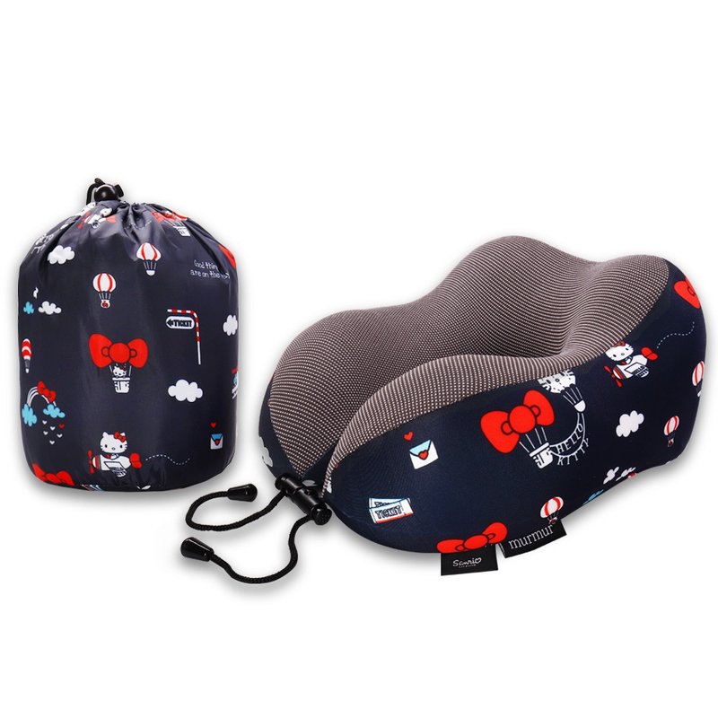 murmur山丘颈枕-Hello Kitty 热气球 | U型护颈枕推荐(附收纳袋) - 颈枕/旅行枕 - 聚酯纤维 黑色