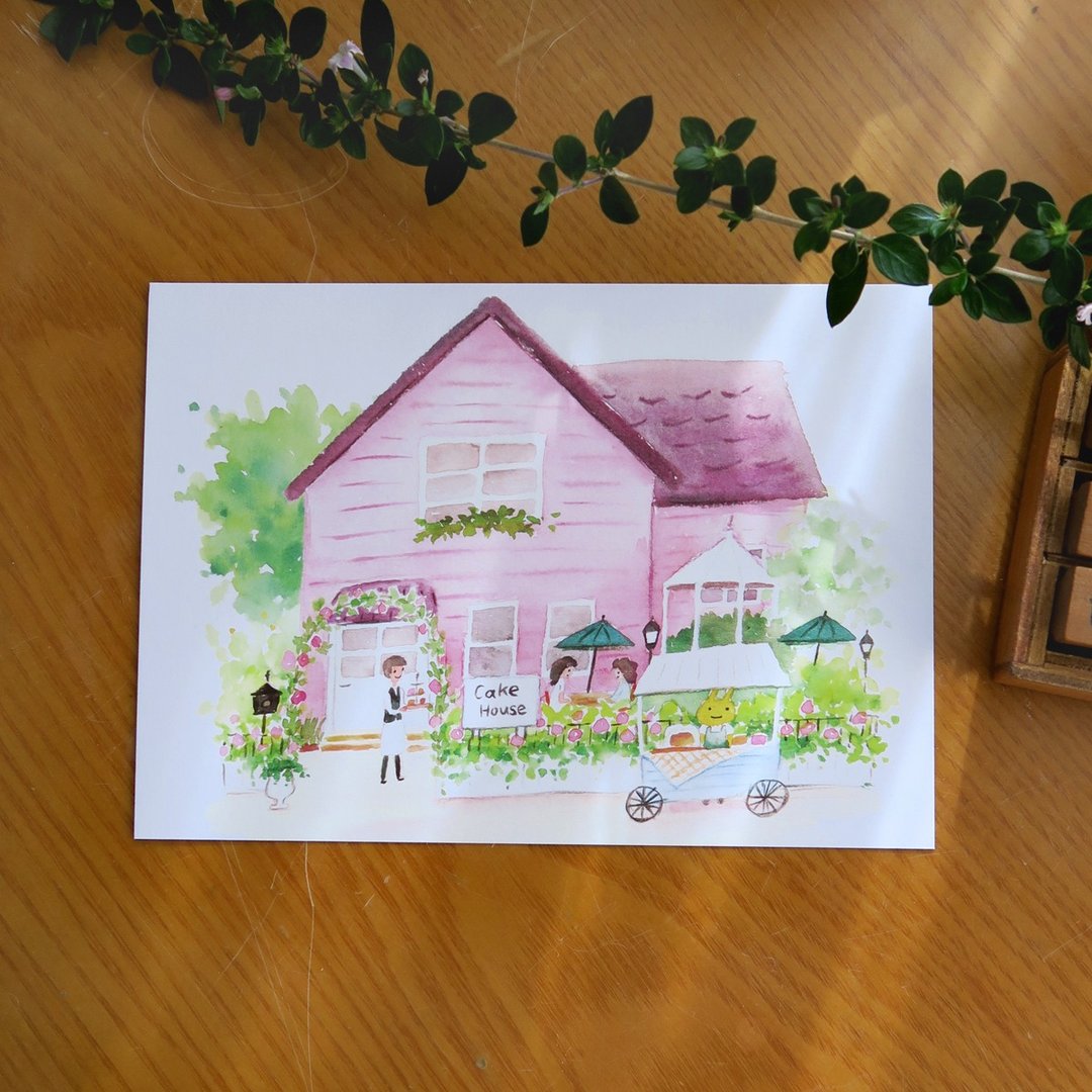 梦想小屋no.4 - 甜点花园小屋 明信片 - 卡片/明信片 - 纸 粉红色