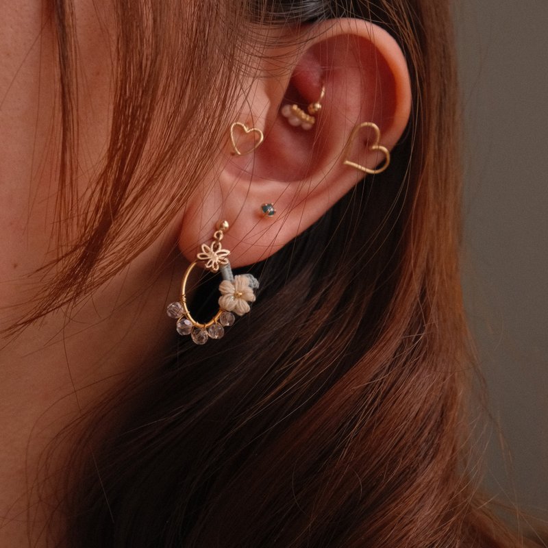 鈎针编织编织 迷你小花框 小米粒花耳环 - 耳环/耳夹 - 棉．麻 