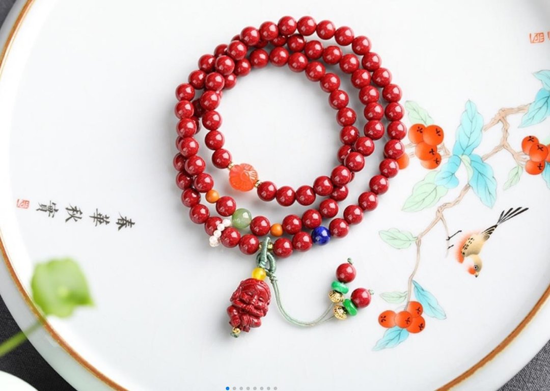 新款美货 天然原矿朱砂精品红砂三圈手链 吊坠象神 - 手链/手环 - 宝石 