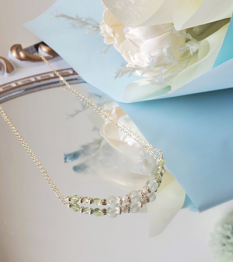 爱的宁静锁骨链款-心轮2.0-脉轮系列/葡萄石/橄榄石/淡水珍珠 - 锁骨链 - 水晶 绿色