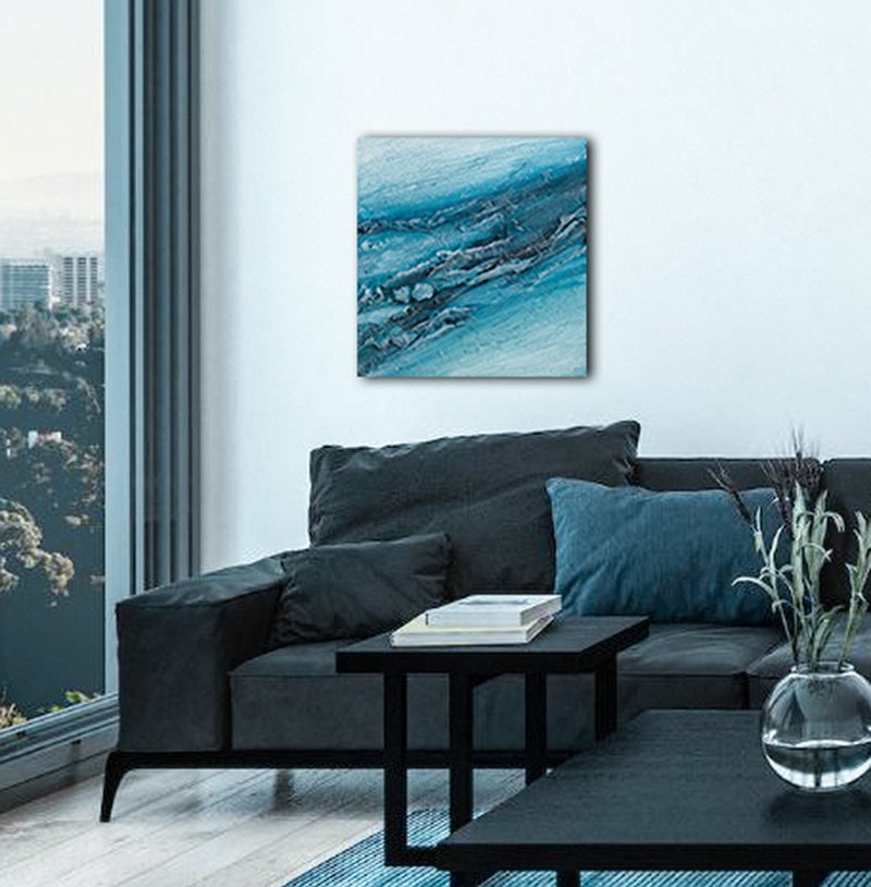 艺术家的蓝色抽象原画，一条河 - 墙贴/壁贴 - 压克力 蓝色