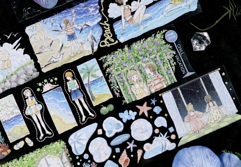 双夏行歌 PET 和纸胶带 贝壳光 10米 - 纸胶带 - 其他材质 多色