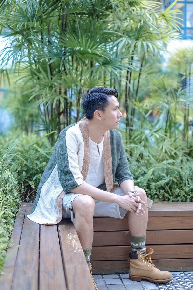 屋久岛・手摇线和风外套  【 情人节 生日 】 - 男装外套 - 棉．麻 绿色