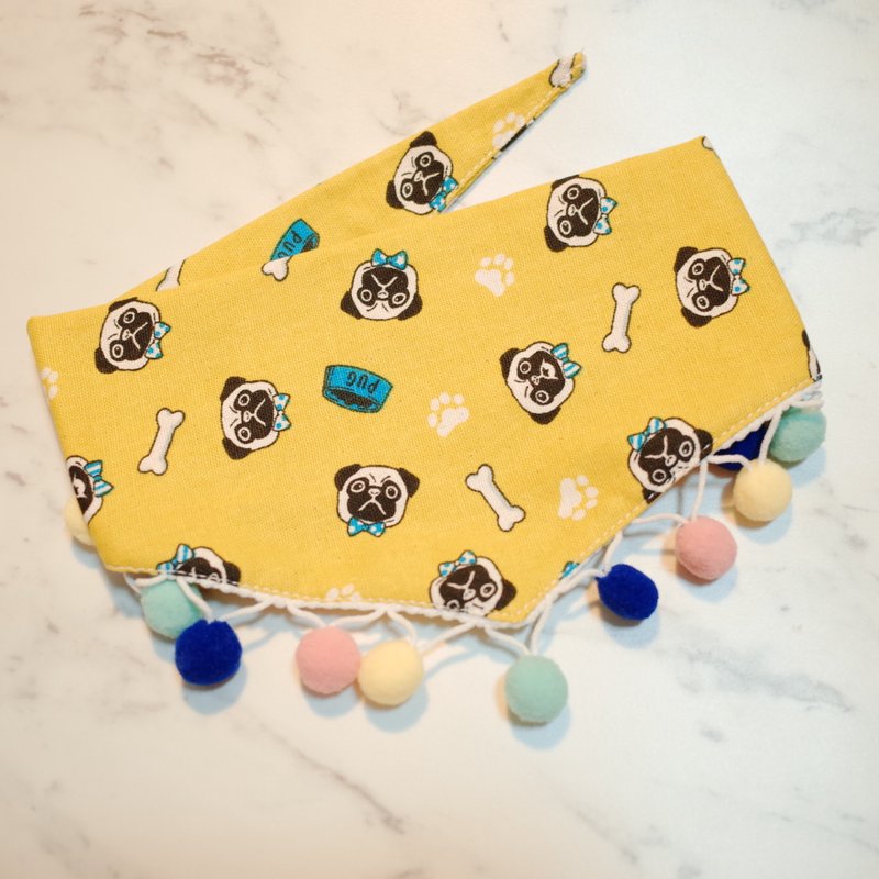 狗 M号 三角巾 绑脖式  可爱小巴哥 可加购毛球 - 项圈/牵绳 - 棉．麻 