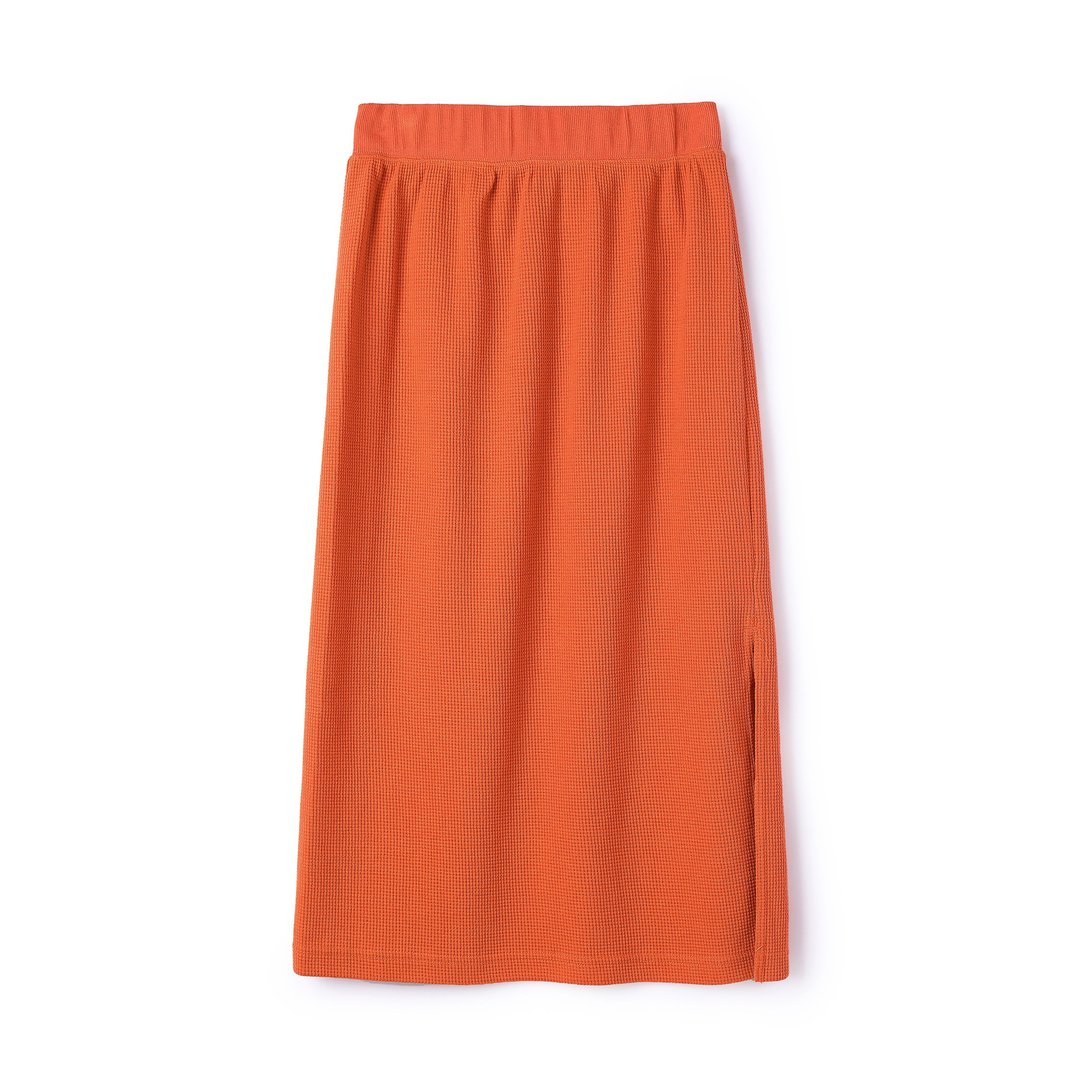 WAFFLE SKIRT 深橘色 窝夫格针织 高端休闲 裙子 - 裙子 - 棉 橘色