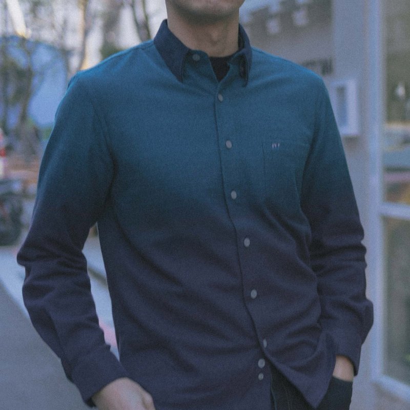 【男友礼物/包邮】奥地利埃及棉渐层磨毛长袖男衬衫│碧水绿 - 男装衬衫 - 棉．麻 蓝色