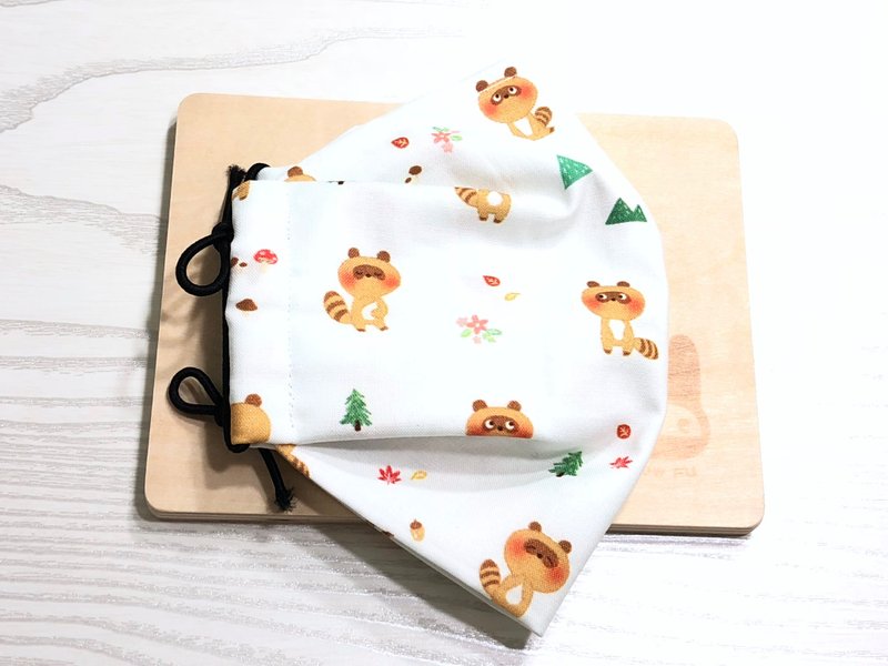 可爱小浣熊/幼幼.立体服贴布口罩.有鼻梁压条.可放滤材 - 婴儿饰品 - 棉 白色
