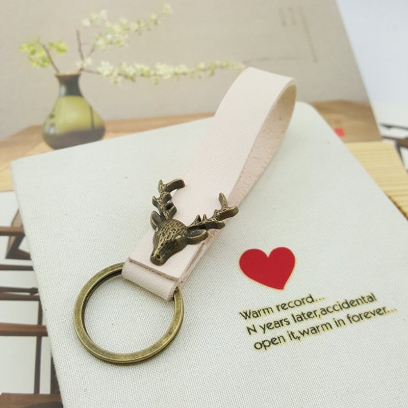 客製禮物 麋鹿 个性真皮钥匙圈 情侣生日礼物 可刻字 - 钥匙链/钥匙包 - 真皮 金色