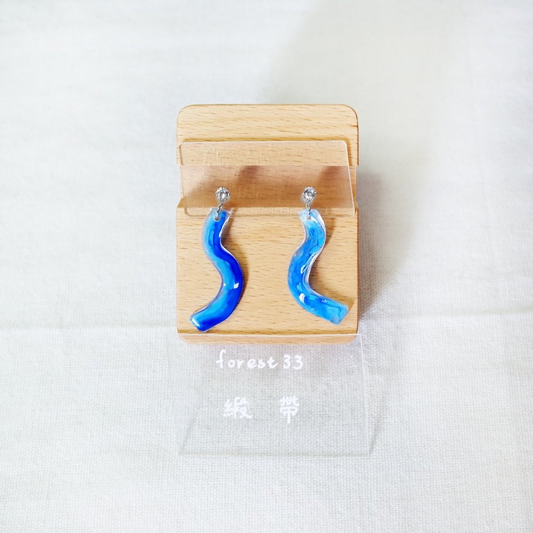 缎带 手绘贴耳耳环 耳夹/耳针 - 耳环/耳夹 - 防水材质 蓝色