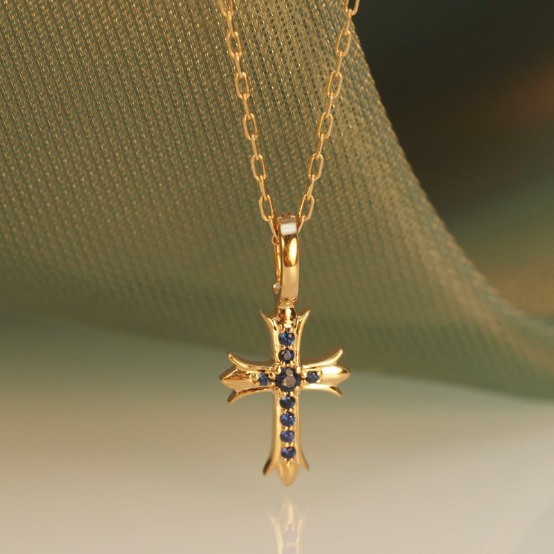 18K金蓝宝十字架吊咀 18K Gold Blue Sapphire Cross Pendant - 其他 - 贵金属 