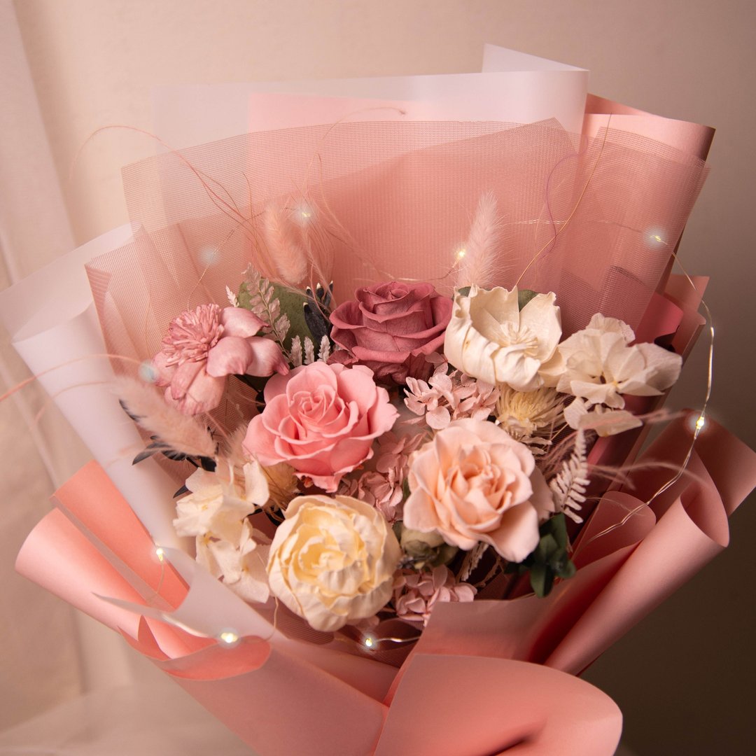 【粉红】求婚花束 Led 干燥花 永生花花束  / 生日 告白 女友 - 干燥花/捧花 - 植物．花 粉红色