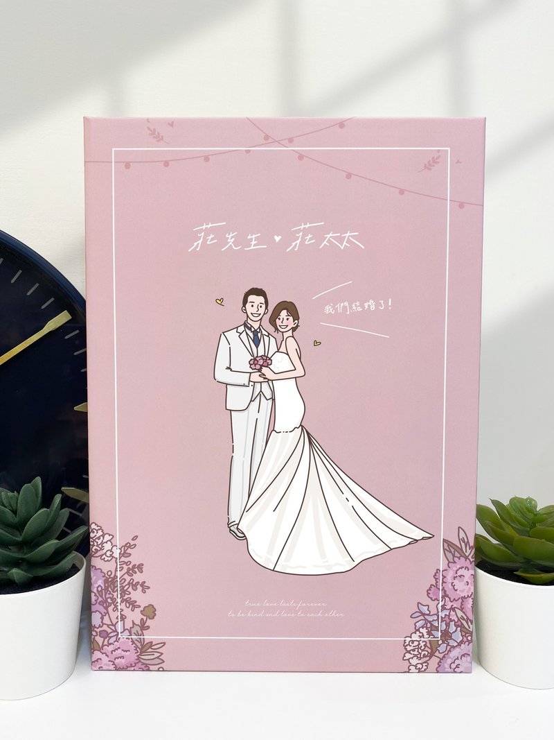 似颜绘结婚书约夹-人像绘制结婚证书夹-定制化结婚书约夹-证书夹 - 婚礼誓言书 - 纸 粉红色