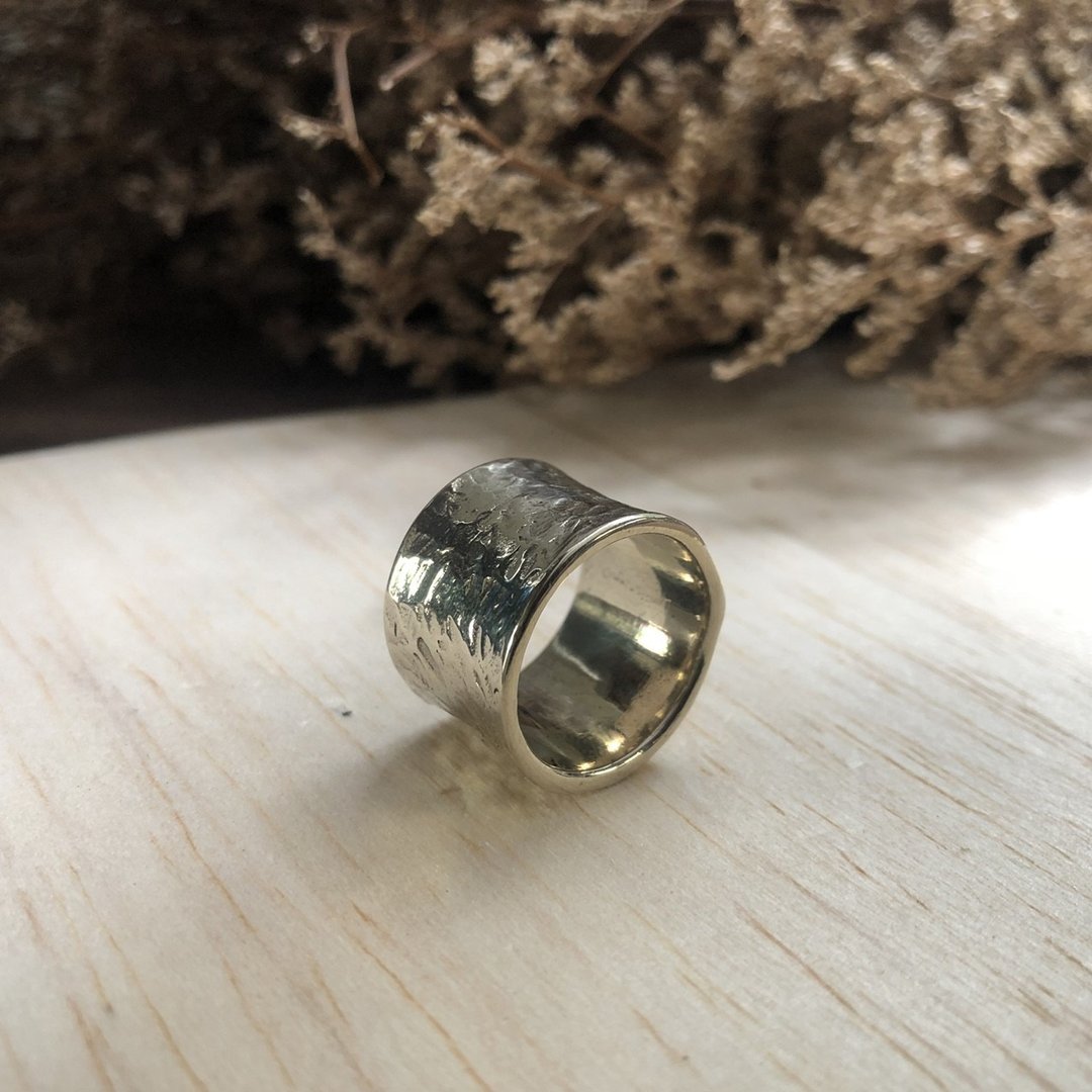 木纹锤击邮票工艺戒指极简女孩手工女银925 - 戒指 - 其他金属 银色