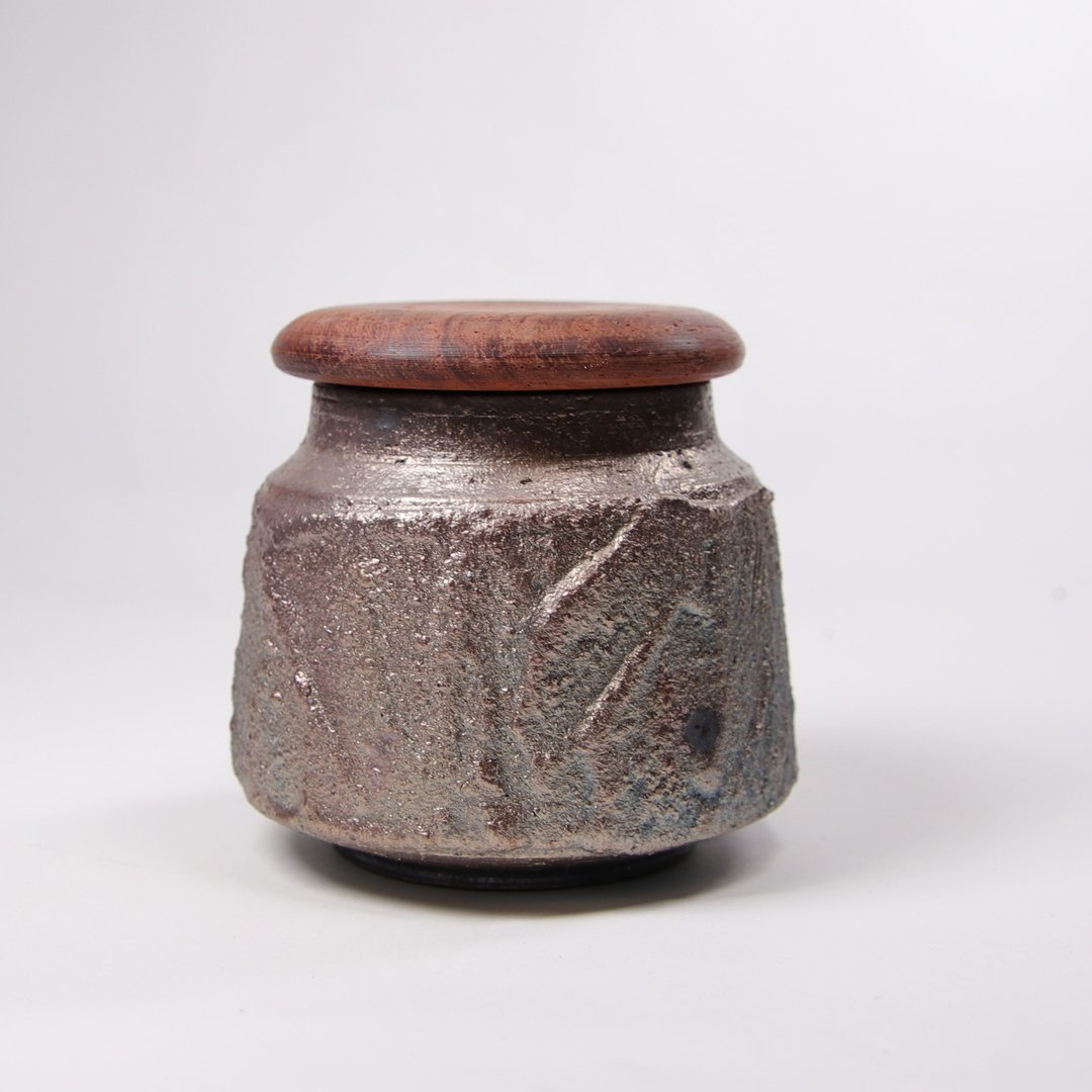 明芽窑 l 柴烧紫金石纹茶罐收纳罐(含木盖) - 茶具/茶杯 - 陶 多色