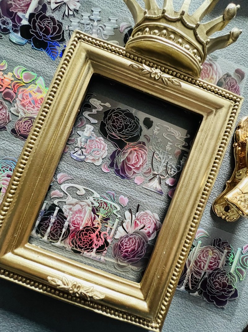 曦与夜之约 暗黑薔薇集 PET 紙膠帶 鐳射銀 10米卷 - 纸胶带 - 其他材质 多色