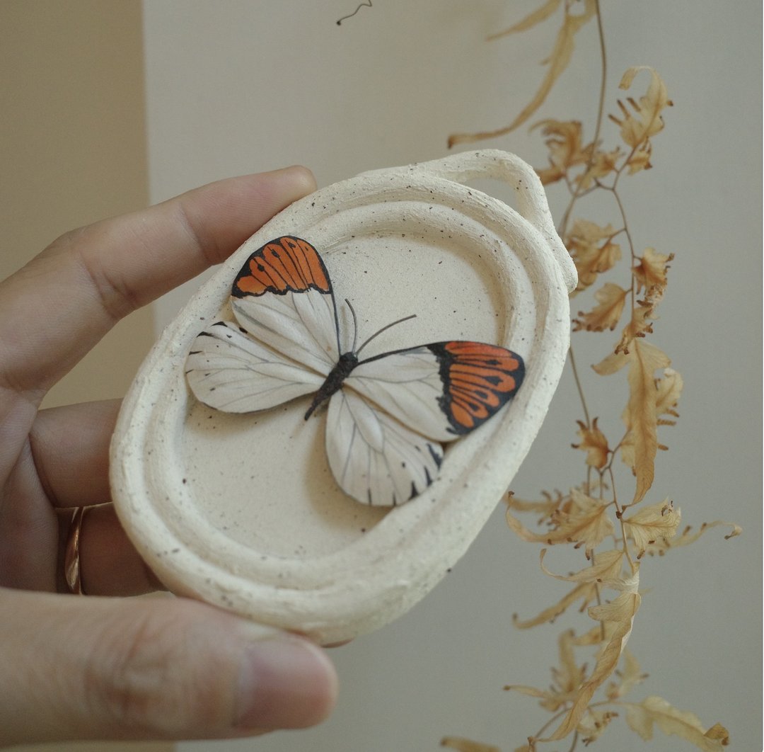 陶板皮革蝴蝶作品 仅此一件售完不补 - 摆饰 - 真皮 