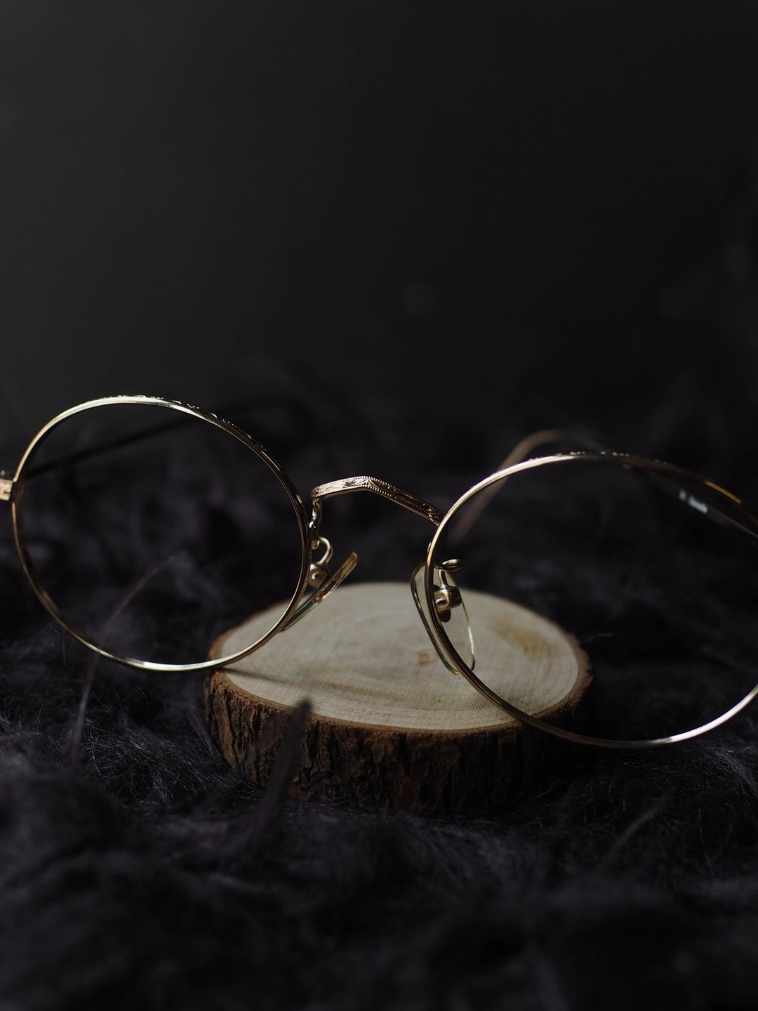 经典黄金雕花纹流线椭圆形细框金属 古董眼镜 Japan/glasses - 眼镜/眼镜框 - 贵金属 黄色