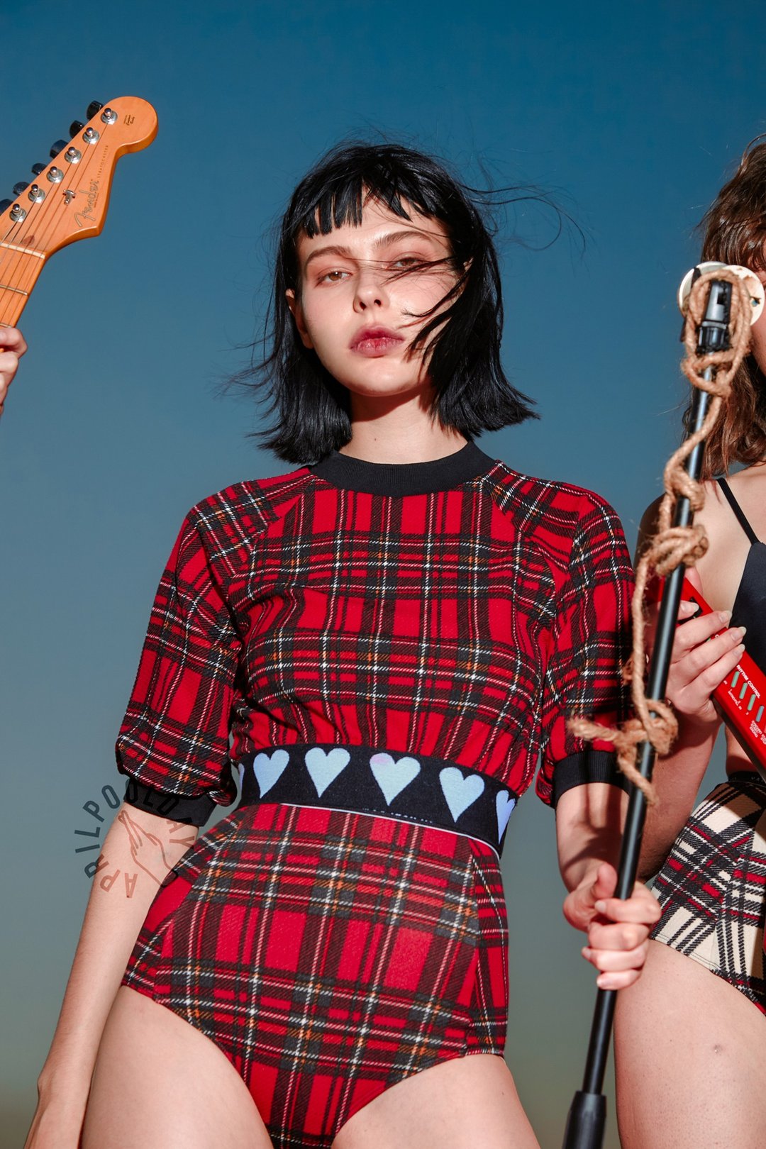 Aprilpoolday Swimwear / LOVE BAND TWO PIECES / Red Plaid - 女装泳衣/比基尼 - 其他材质 红色