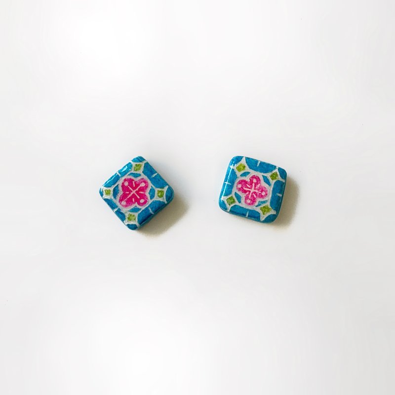 可爱复古小花砖/花窗系列 - 手作/手绘耳环 - 耳环/耳夹 - 其他材质 多色