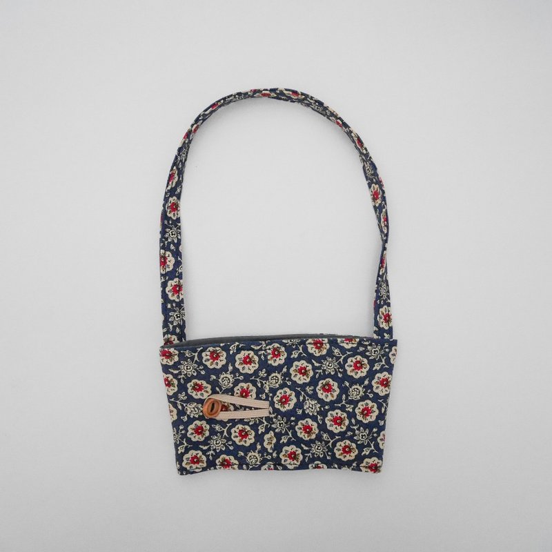 深蓝碎花环保杯套 - 随行杯提袋/水壶袋 - 棉．麻 蓝色