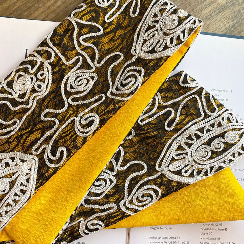 米罗 古董刺绣布 软管发带 / 宽版 - 发带/发箍 - 棉．麻 黄色