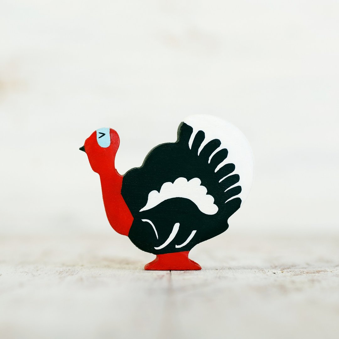 Wooden Turkey cock toy Farm animal Gobbler figurine Fowl - 玩具/玩偶 - 环保材料 黑色