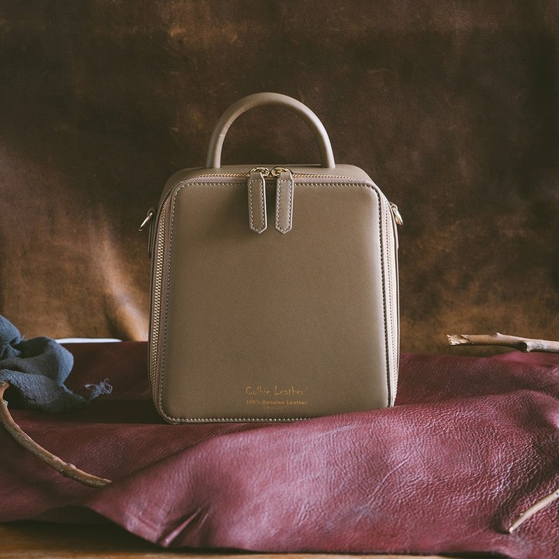 真皮硬挺方形包包(M) 手提 斜背 女 22267 灰N - 侧背包/斜挎包 - 真皮 灰色