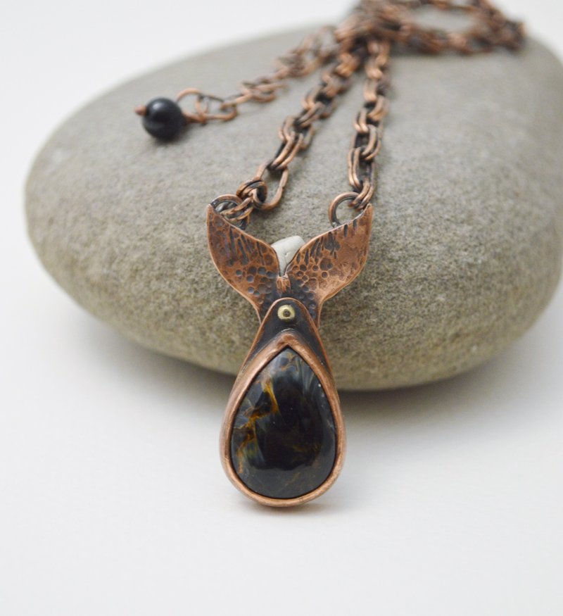 折叠系列-21号之二·鱼尾巴·彼得石·铆钉·硫化红铜手工链项链 - 项链 - 铜/黄铜 多色