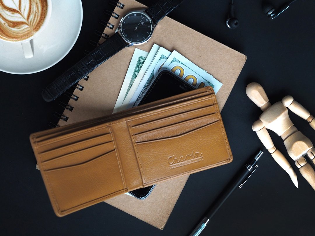 Men purse (Mustard brown) : Leather wallet, Short wallet, light brown wallet - 皮夹/钱包 - 真皮 卡其色