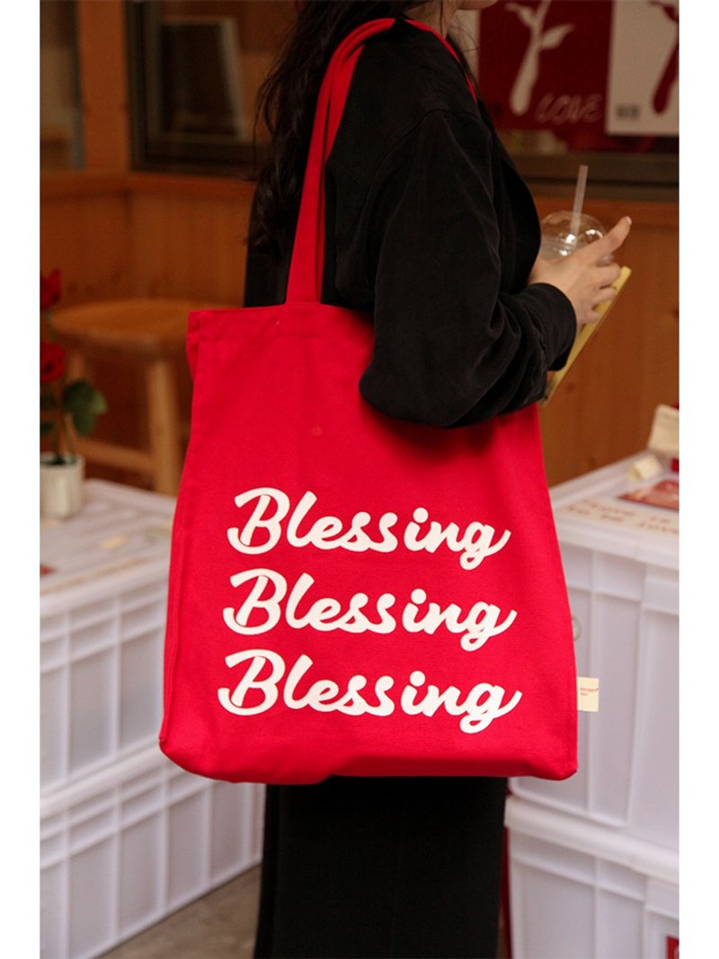 好柿成双 大大的好 双面印花 大容量随身帆布包  紅蕃茄色 - 侧背包/斜挎包 - 棉．麻 红色