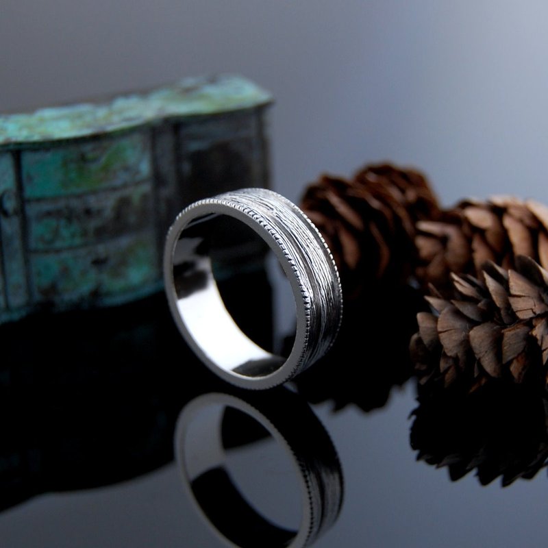 欧风复古系列-线迹-原色宽版(银戒) - 戒指 - 纯银 