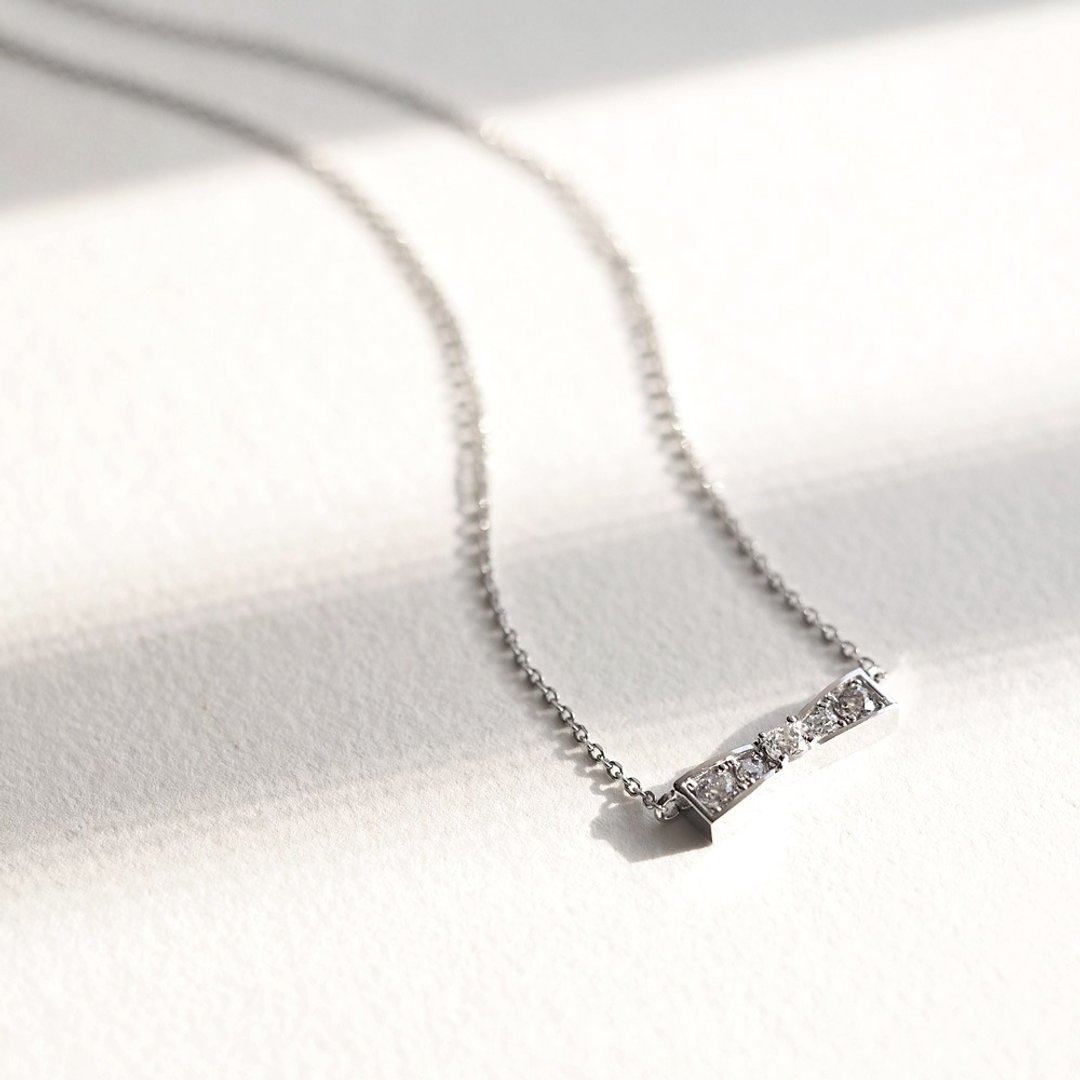 Stone Ribbon Necklace Silver 925 - 项链 - 其他金属 银色