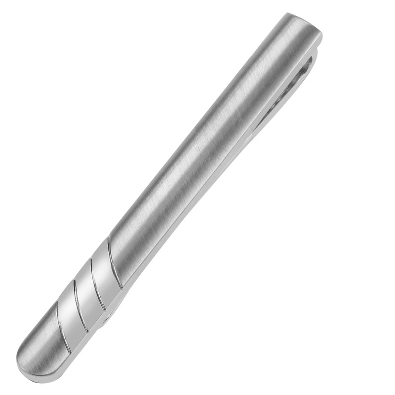 60mm 银色拉丝间亮色斜纹领带夹 - 领带/领带夹 - 其他金属 银色