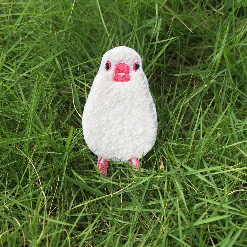 小文鸟啾啾别针 - 胸针 - 绣线 白色