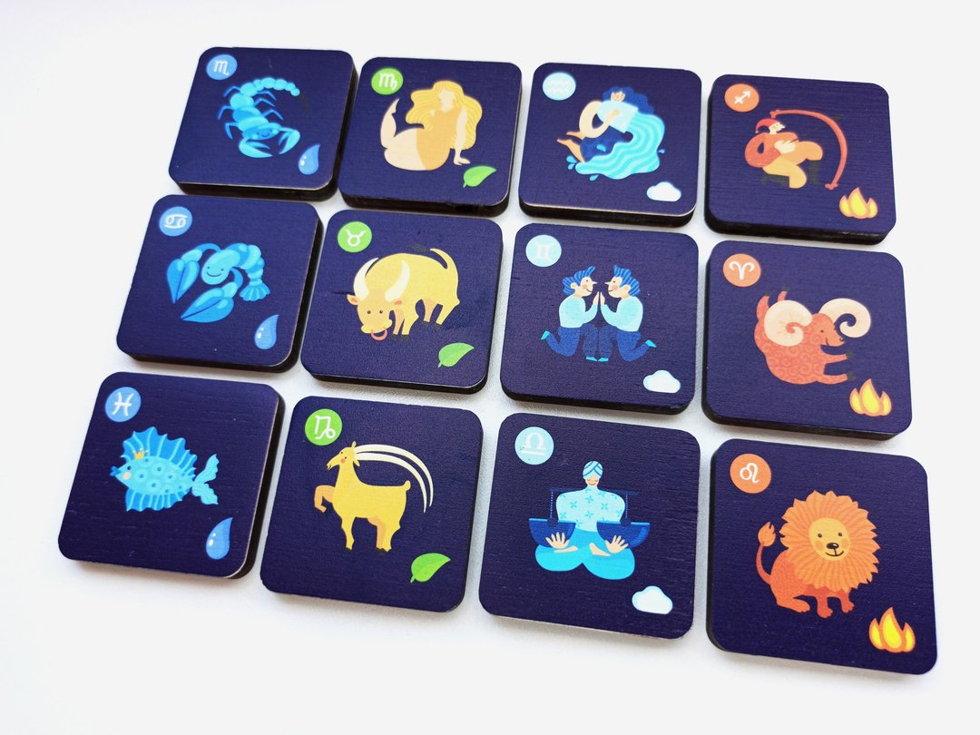 Zodiac signs cards, matching game, kids education gift - 玩具/玩偶 - 木头 多色