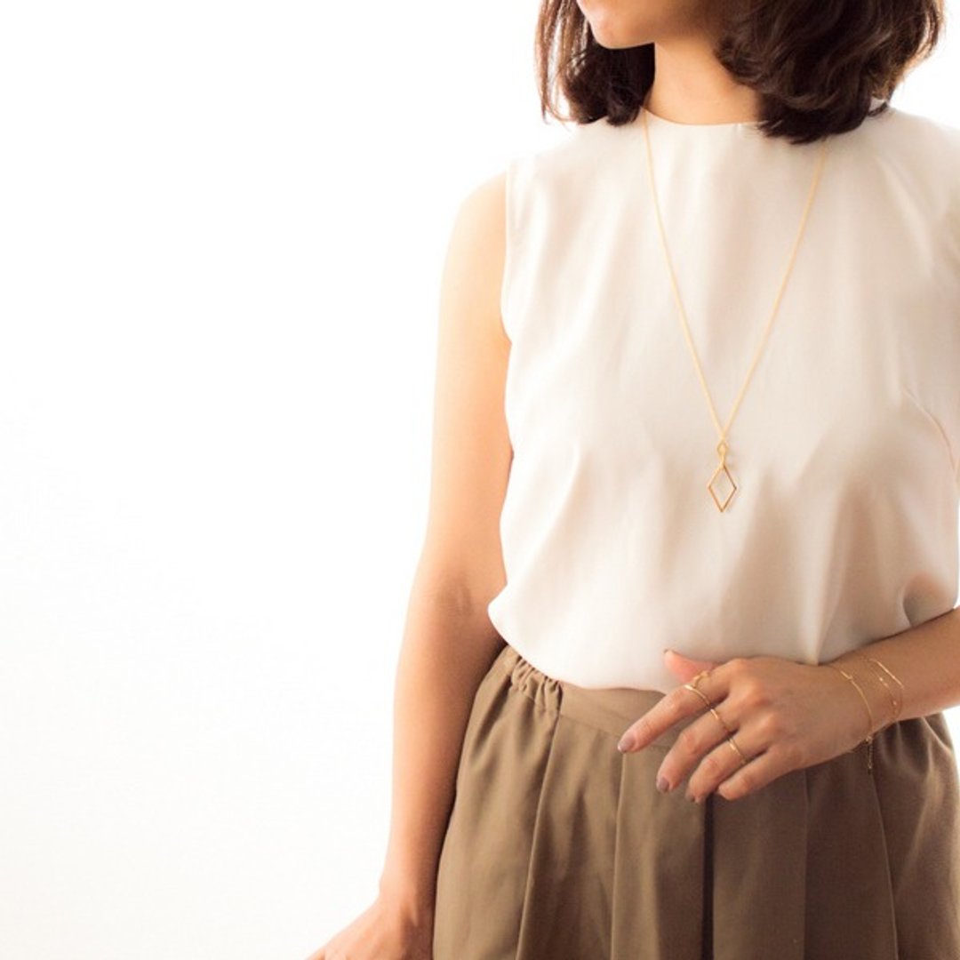 Necklace/Rhombus Long Necklace - 长链 - 其他金属 金色