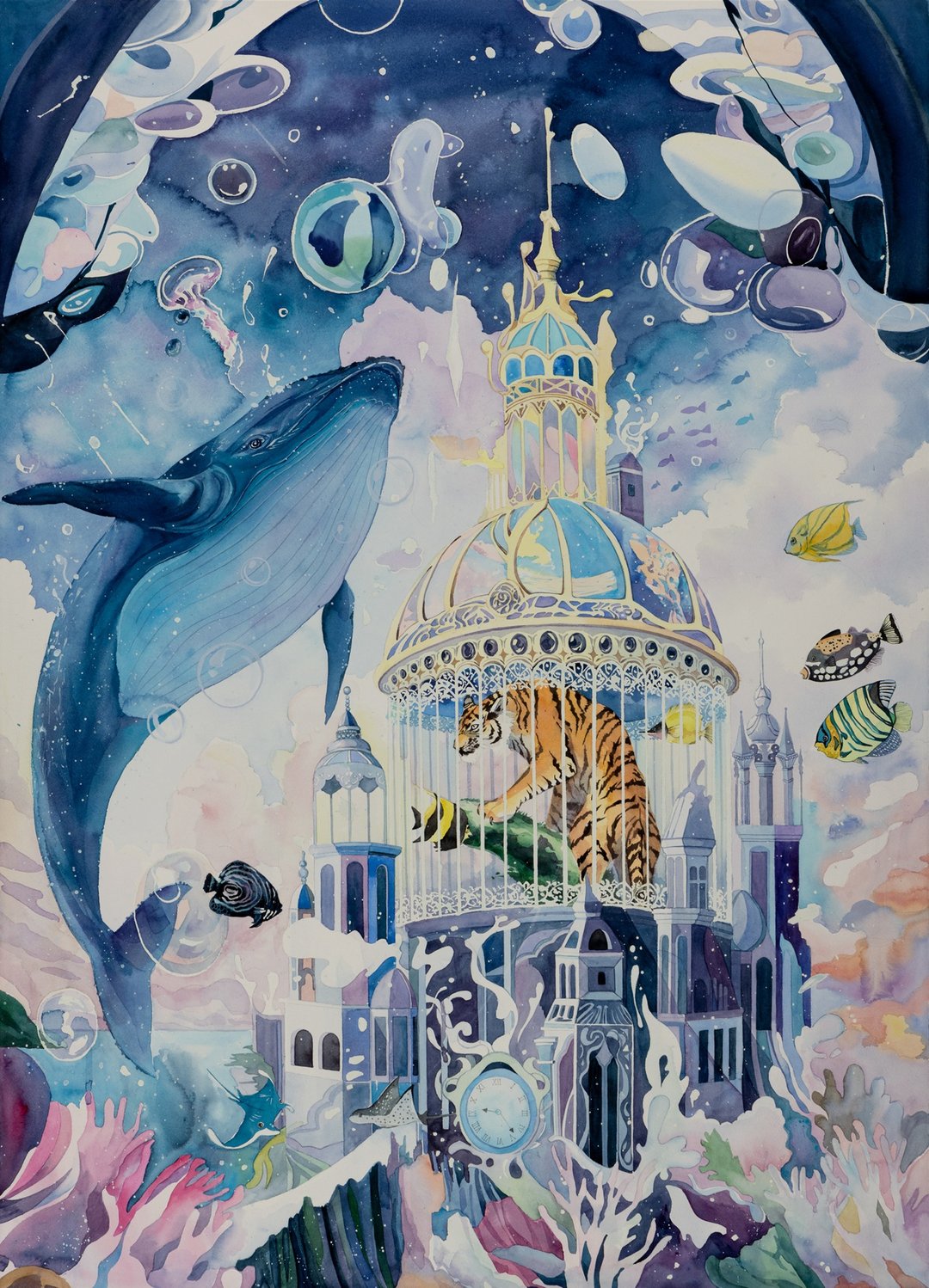 浮光笼影-原作水彩艺术画/艺术挂画/精致居家装饰/海底世界/插画 - 海报/装饰画/版画 - 纸 蓝色