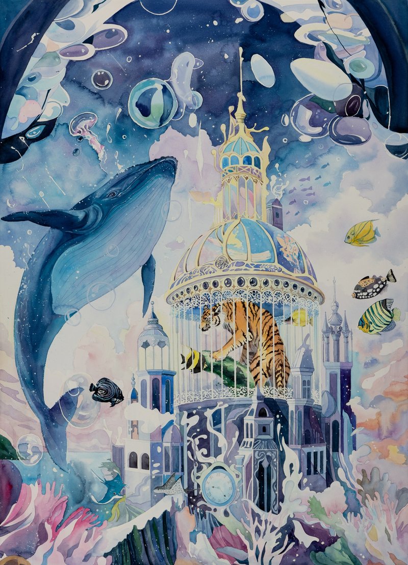 浮光笼影-原作水彩艺术画/艺术挂画/精致居家装饰/海底世界/插画 - 海报/装饰画/版画 - 纸 蓝色